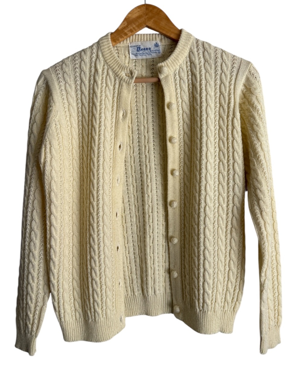 Deans of Scotland Vintage Ivory Cable Knit Cardigan Sz M